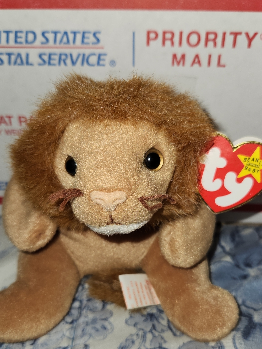 NWT ROARY Vintage Beanie Baby 1996, lion, tan. Missing 1 whisker